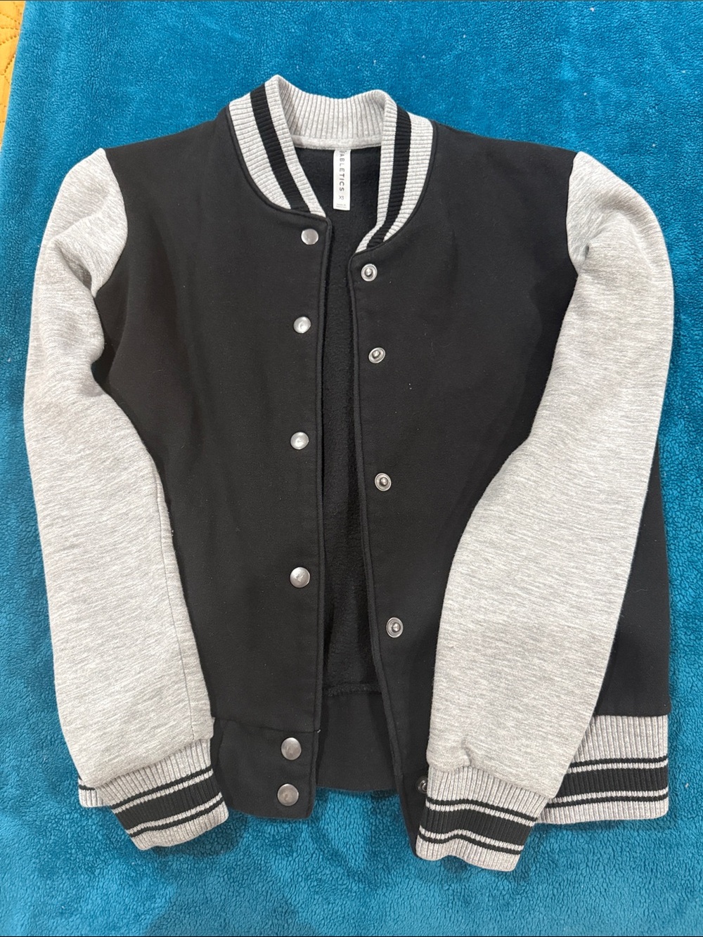 Fabletics Kids Black and Light Gray Varsity Jacket